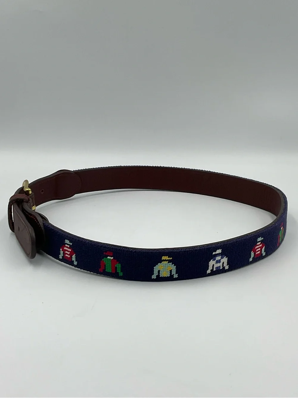 Boy’s Tucker Blair Jockey Silk Hand Stitched Needlepoint Leather Belt Size Large